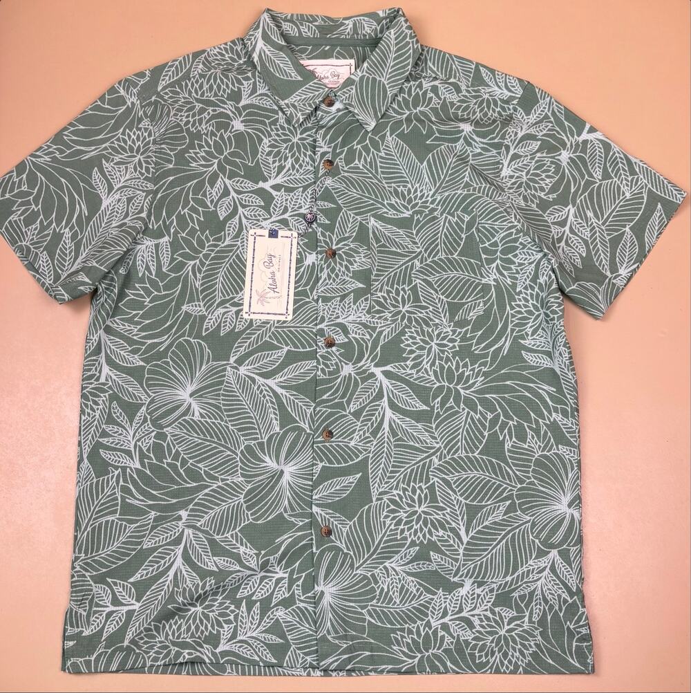 Aloha Bay Originals Men’s M Aqua Tropical Floral Button Down Shirt NWT